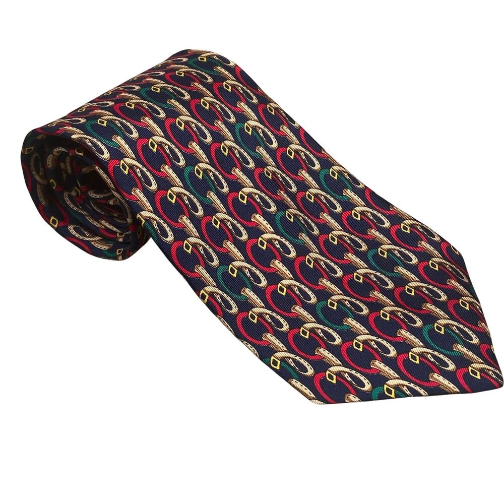 Churchill Collection Multicolor Horse Belt 100% Silk Short Tie 55x3.75